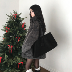 빌츠 양털 퍼 스웨이드 안감 무스탕 하이넥 하프 코트 차콜