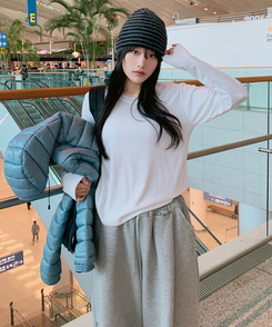 【起毛】ソフトラウンド長袖Tシャツ(6color) IVORY