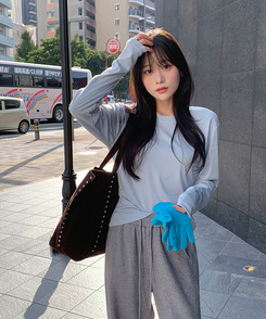 【起毛】ソフトラウンド長袖Tシャツ(6color) SOFT BLUE