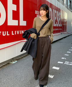 【起毛】ソフトラウンド長袖Tシャツ(6color) BEIGE