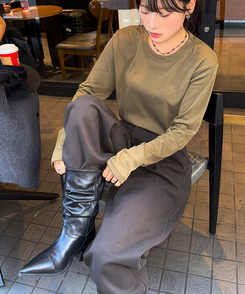 【起毛】ソフトラウンド長袖Tシャツ(6color) BEIGE