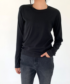 【起毛】ソフトラウンド長袖Tシャツ(6color) BLACK