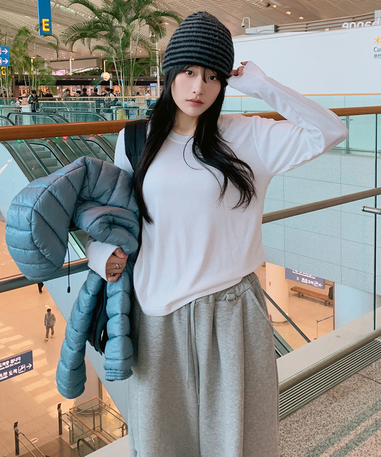 【起毛】ソフトラウンド長袖Tシャツ(6color) IVORY