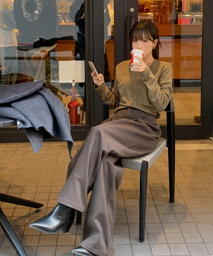 【起毛】ソフトラウンド長袖Tシャツ(6color) BEIGE