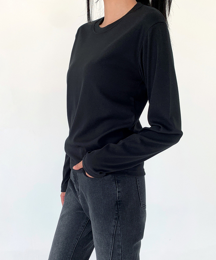 【起毛】ソフトラウンド長袖Tシャツ(6color) BLACK