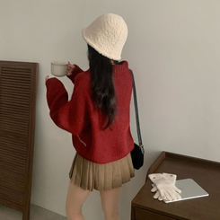 캐럴 노르딕 리본 루즈핏 볼레로 니트가디건 레드