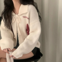 캐럴 노르딕 리본 루즈핏 볼레로 니트가디건 아이보리