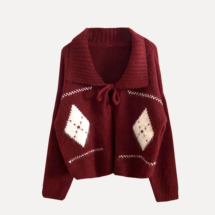 캐럴 노르딕 리본 루즈핏 볼레로 니트가디건