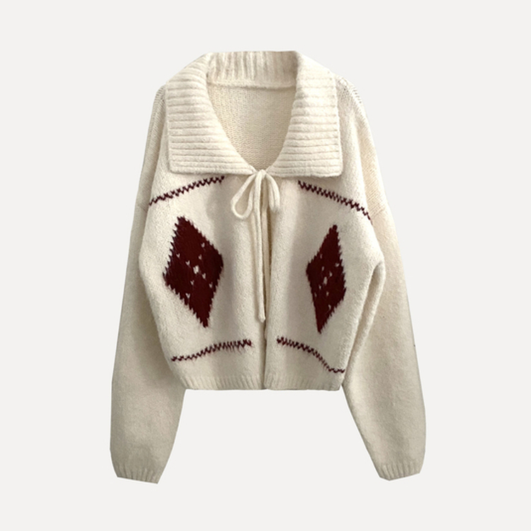 캐럴 노르딕 리본 루즈핏 볼레로 니트가디건