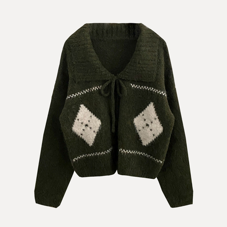캐럴 노르딕 리본 루즈핏 볼레로 니트가디건