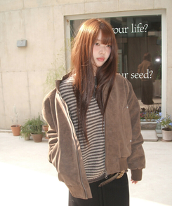 スエードハーフネックジップアップジャケット BROWN