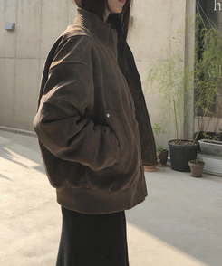 スエードハーフネックジップアップジャケット BROWN