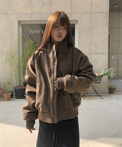 スエードハーフネックジップアップジャケット BROWN