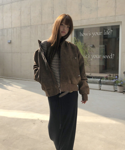 スエードハーフネックジップアップジャケット BROWN