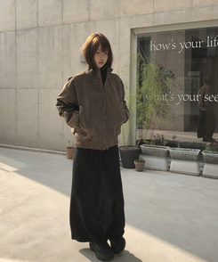 スエードハーフネックジップアップジャケット BROWN