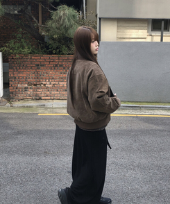 スエードハーフネックジップアップジャケット BROWN