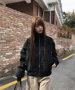 スエードハーフネックジップアップジャケット BLACK