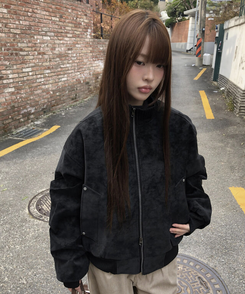 スエードハーフネックジップアップジャケット BLACK