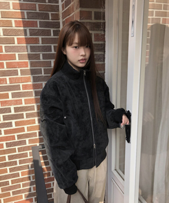 スエードハーフネックジップアップジャケット BLACK