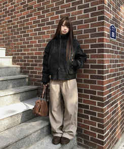 スエードハーフネックジップアップジャケット BLACK