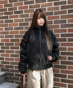 スエードハーフネックジップアップジャケット BLACK