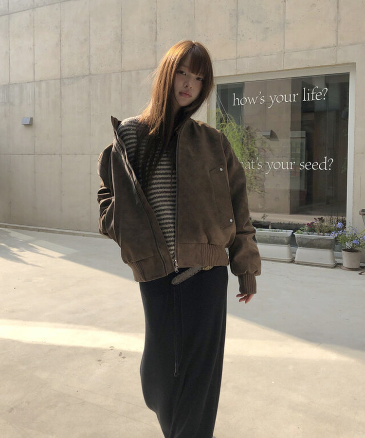 スエードハーフネックジップアップジャケット BROWN