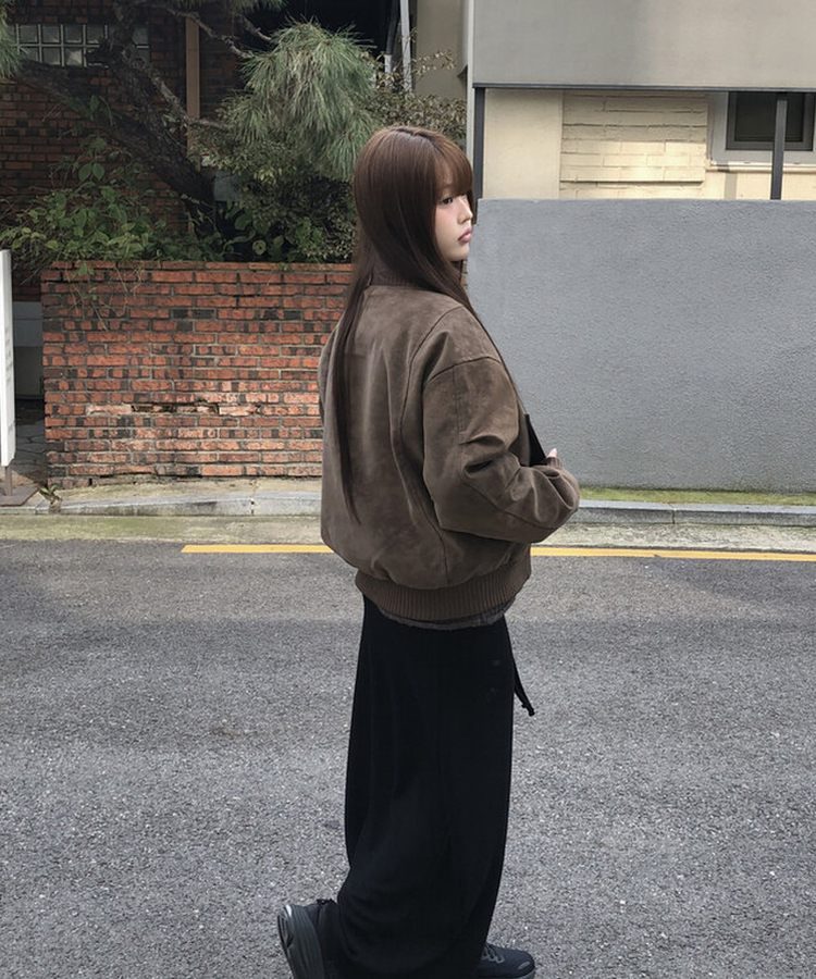 スエードハーフネックジップアップジャケット BROWN