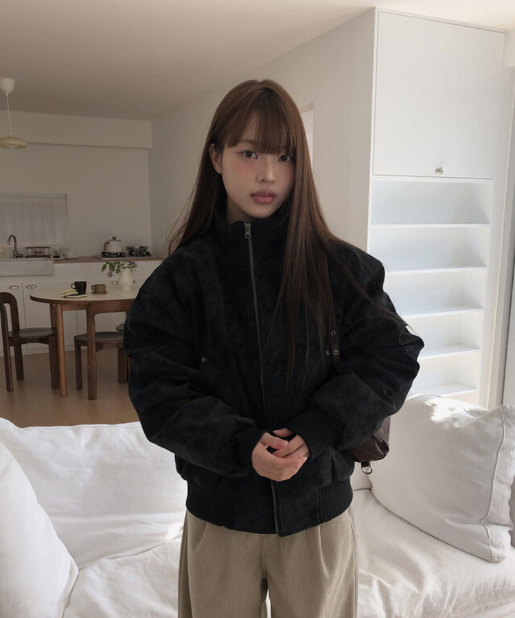 スエードハーフネックジップアップジャケット BLACK