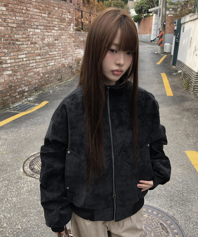 スエードハーフネックジップアップジャケット BLACK