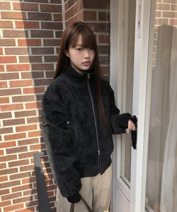 スエードハーフネックジップアップジャケット BLACK