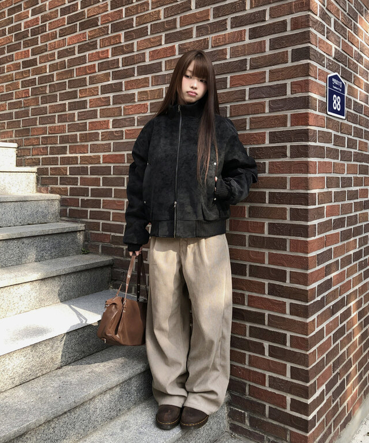 スエードハーフネックジップアップジャケット BLACK