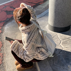 한겨울까지 따뜻한 스노우 노르딕 스트링 오버핏 겨울 플리스 점퍼 아방핏 후리스 아우터 양털 자켓 3color 베이지