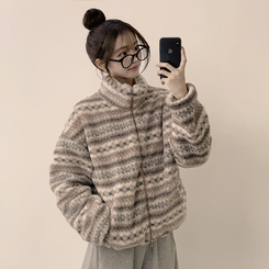 한겨울까지 따뜻한 스노우 노르딕 스트링 오버핏 겨울 플리스 점퍼 아방핏 후리스 아우터 양털 자켓 3color 핑크