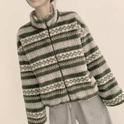 한겨울까지 따뜻한 스노우 노르딕 스트링 오버핏 겨울 플리스 점퍼 아방핏 후리스 아우터 양털 자켓 3color 카키