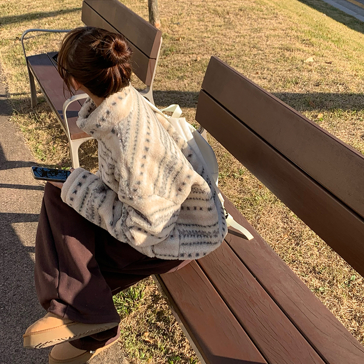 한겨울까지 따뜻한 스노우 노르딕 스트링 오버핏 겨울 플리스 점퍼 아방핏 후리스 아우터 양털 자켓 3color 베이지