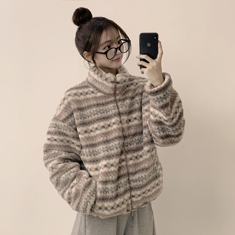 한겨울까지 따뜻한 스노우 노르딕 스트링 오버핏 겨울 플리스 점퍼 아방핏 후리스 아우터 양털 자켓 3color 핑크