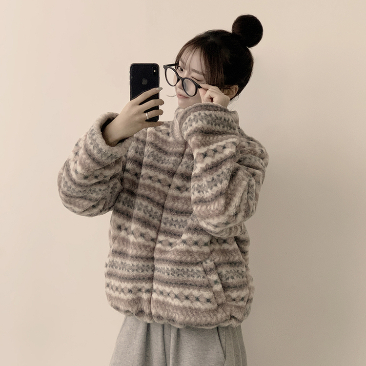 한겨울까지 따뜻한 스노우 노르딕 스트링 오버핏 겨울 플리스 점퍼 아방핏 후리스 아우터 양털 자켓 3color 핑크