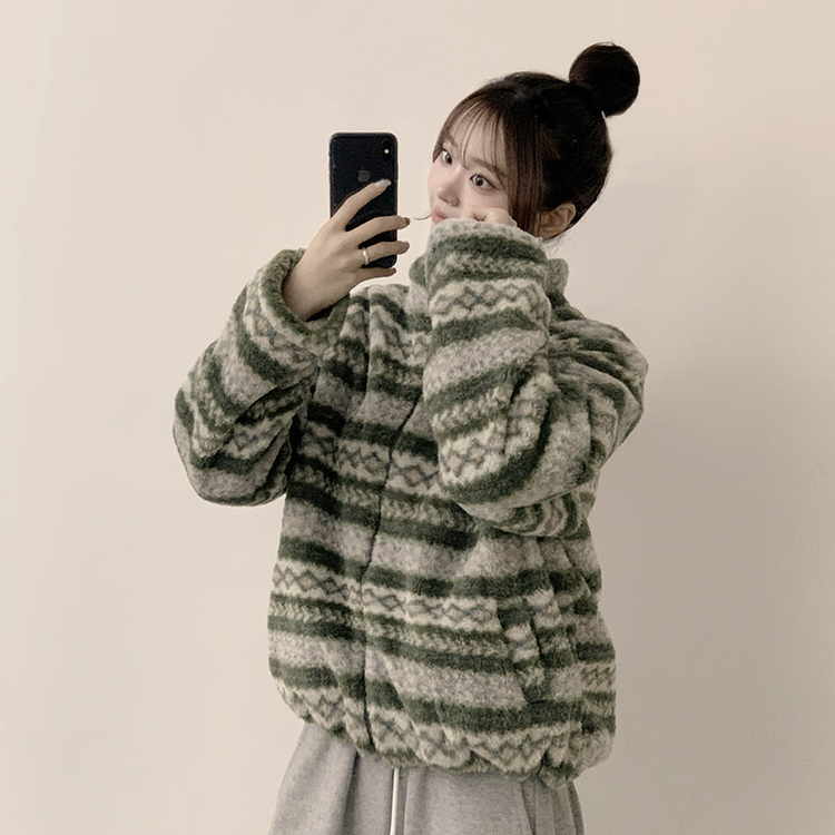 한겨울까지 따뜻한 스노우 노르딕 스트링 오버핏 겨울 플리스 점퍼 아방핏 후리스 아우터 양털 자켓 3color 카키