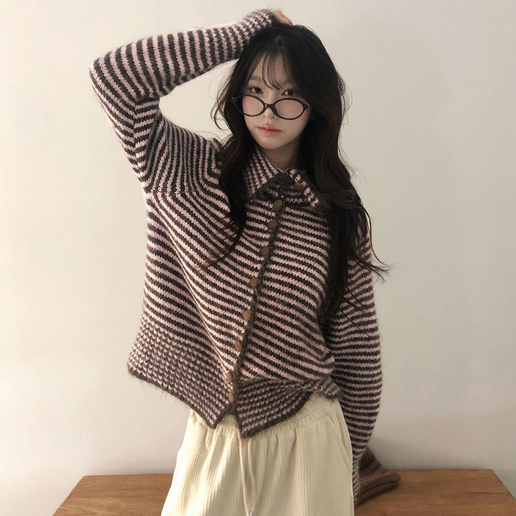 CHANEL カラフルストライプ ニットカーディガン シャネル カーディガン CHANEL レッド ネイビー ストライプ チェーン