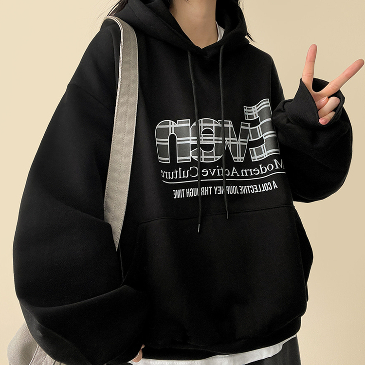 【起毛】チェックポイントパーカー BLACK