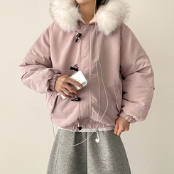 ボタンファーフードダウンジャンパー PINK