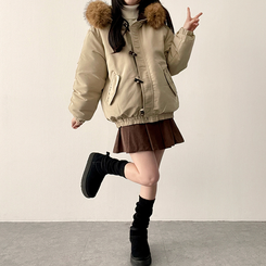 ボタンファーフードダウンジャンパー BEIGE