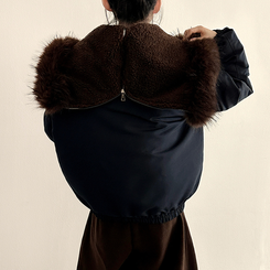 ボタンファーフードダウンジャンパー NAVY