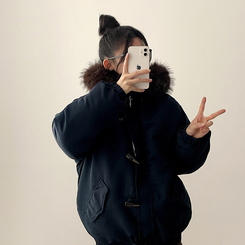 ボタンファーフードダウンジャンパー NAVY