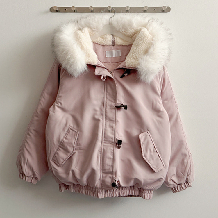 ボタンファーフードダウンジャンパー