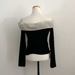 베이비 쉬폰 리본 오프숄더 탑 긴팔 티셔츠