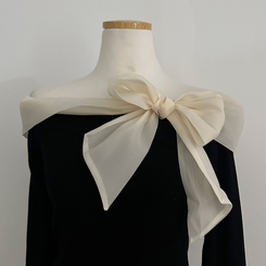 베이비 쉬폰 리본 오프숄더 탑 긴팔 티셔츠