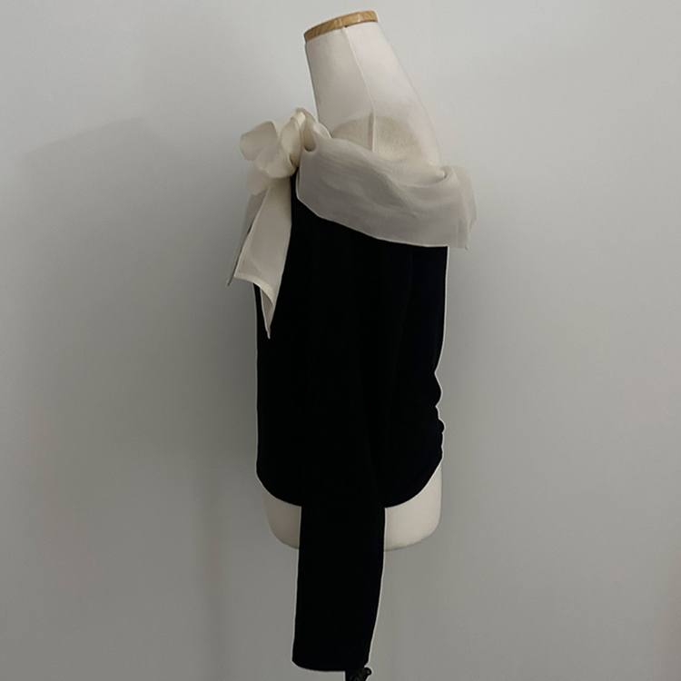 베이비 쉬폰 리본 오프숄더 탑 긴팔 티셔츠