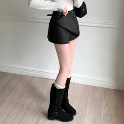 スエードベルトバックルミドルブーツ BLACK