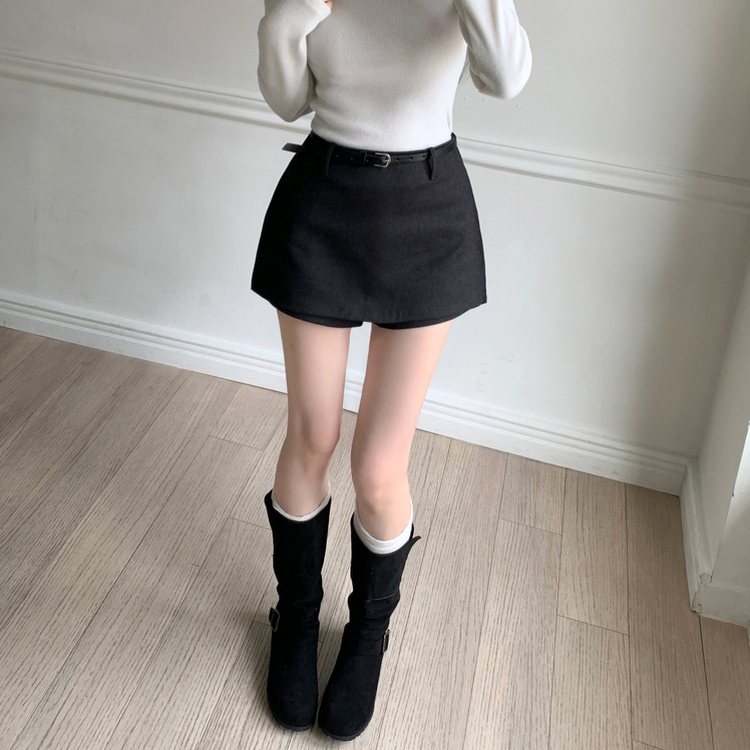 スエードベルトバックルミドルブーツ BLACK